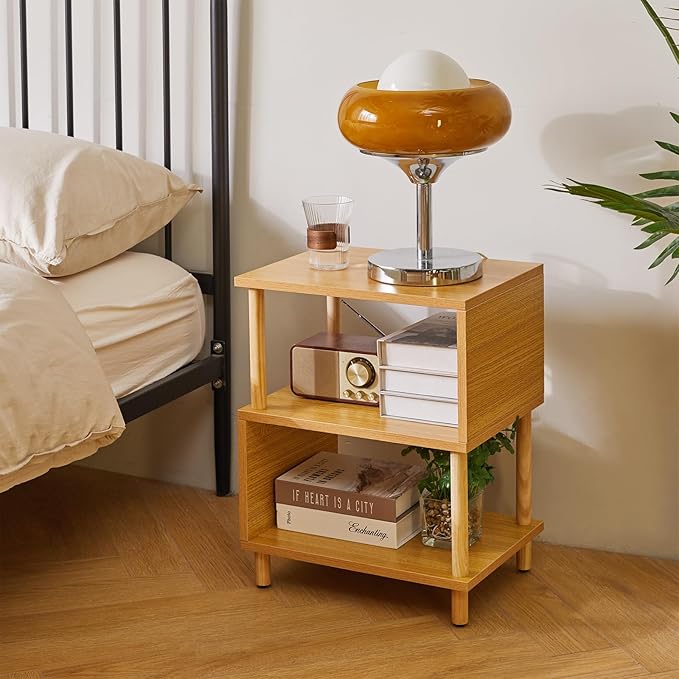 Aibiju Wooden Night Stand with Open Shelf, Nightstand with Solid Wood Legs - Image 5