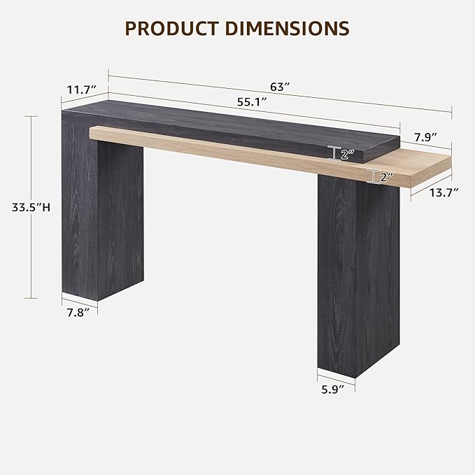 OKD 63 Inch Modern Entryway Console Table, Solid Geometry Accent Sofa Table - Image 2