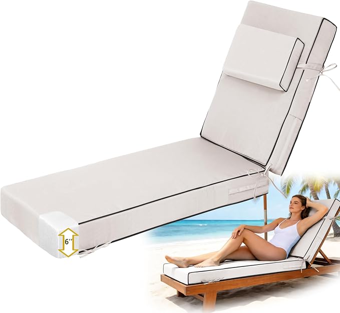 Chaise Lounge Cushions Outdoor 80x26x6 Inch, Fade Resistant 6'' Thicken Outdoor by Vulacko