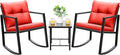 Devoko 3 Piece Rocking Bistro Set Wicker Patio Outdoor Furniture Porch Chairs by DEVOKO