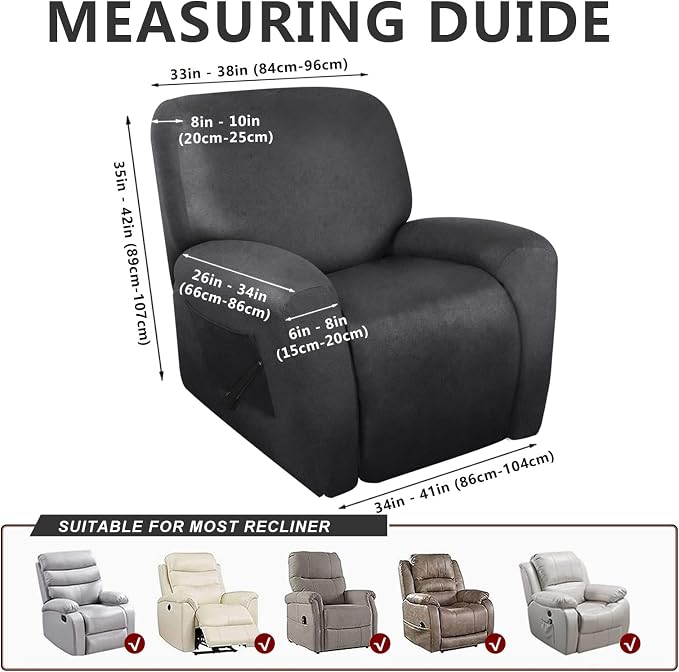 ANARACHON Leather Look Recliner Chair Covers Stay in Place 4-Piece Recliner - Image 3