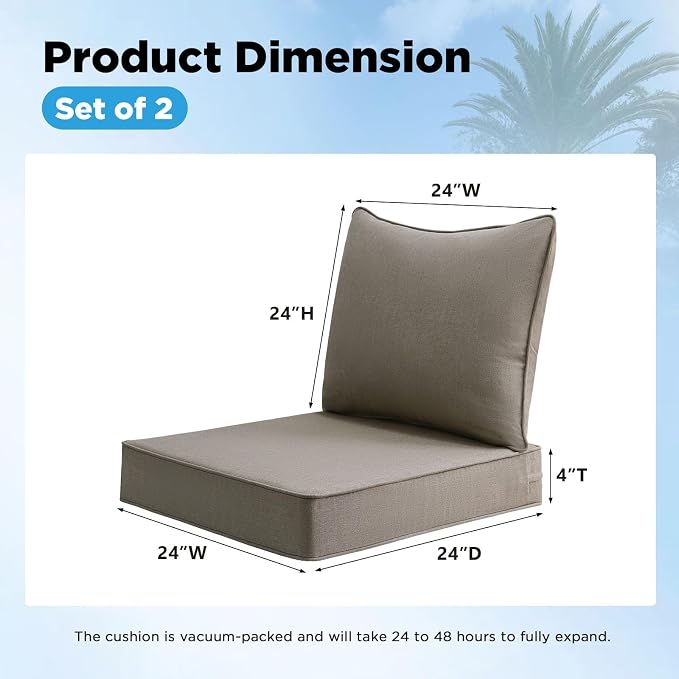 Sunbrella Outdoor Deep Seat & Back Cushion Set, 24 x 24 Inch Water Repellent - Image 3