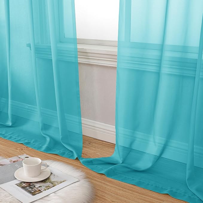 Aiyufeng Turquoise Sheer Curtains 45 Inch Length 2 Panels Set, Light Filtering - Image 8