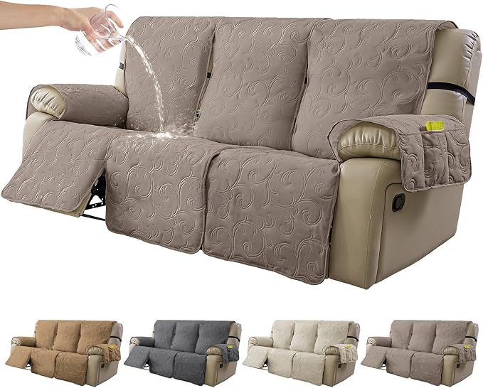 100% Waterproof Recliner Sofa Covers 3 Seater, 6-Piece Split Non-Slip Reclining by YUEANG