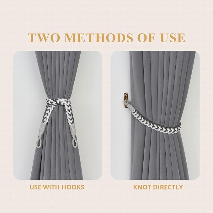 NICEEC 2 Pack Natural Cotton Rope Curtain Tiebacks Elegant Boho Style - Image 4