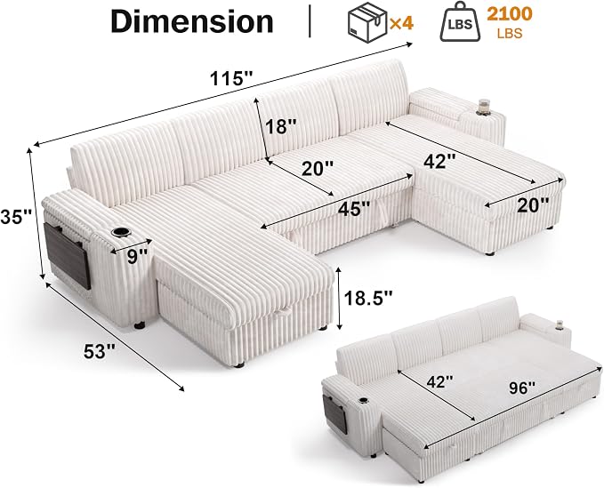 Vipbear 108" Modular Sectional Sleeper Sofa - Image 3