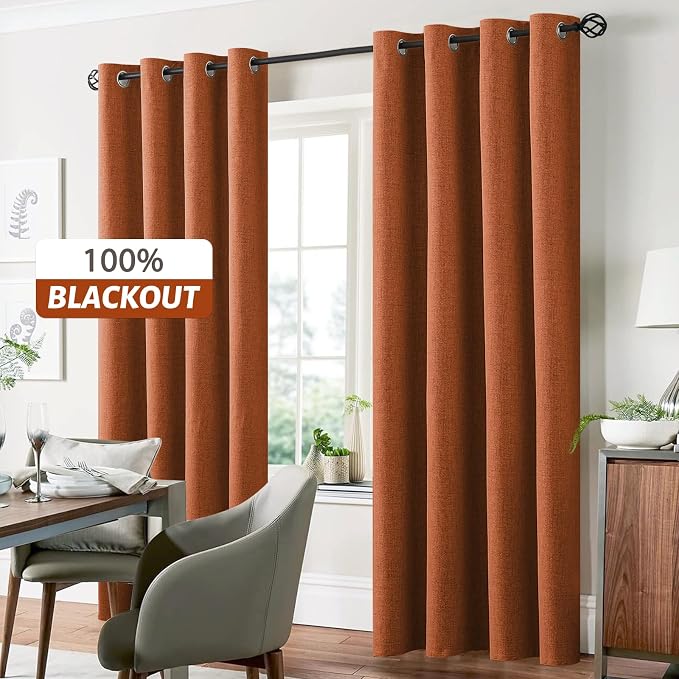 Yakamok Burnt Orange Linen Curtains 100% Blackout 72 Inches Long, Room - Image 7