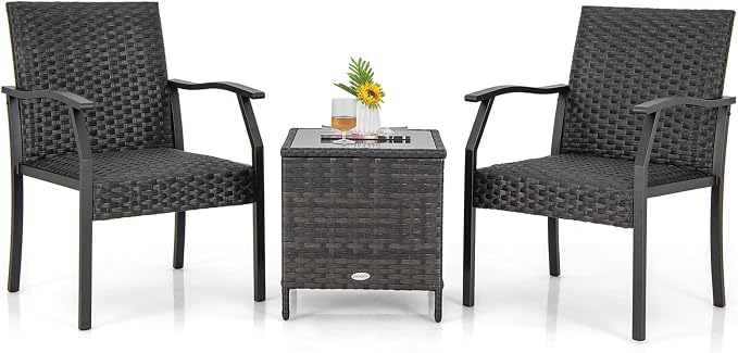 Tangkula 3 Pieces Patio Wicker Chair Set, Waterproof All Weather Resistant by TANGKULA
