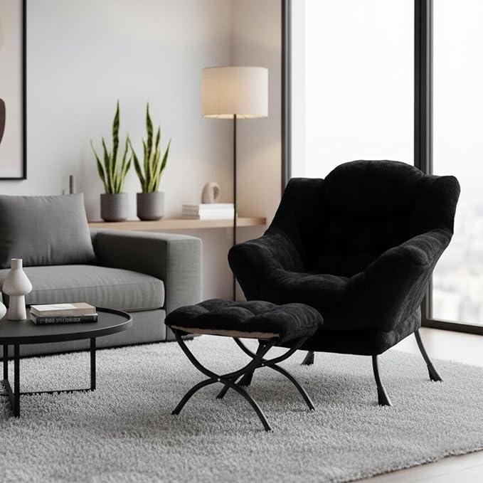 Welnow Lazy Chair with Ottoman, Modern Accent Chair with Armrests and a Side - Image 6