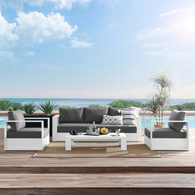 Modway Tahoe Aluminum 4-Piece Outdoor Patio Set in White Charcoal - Image 2
