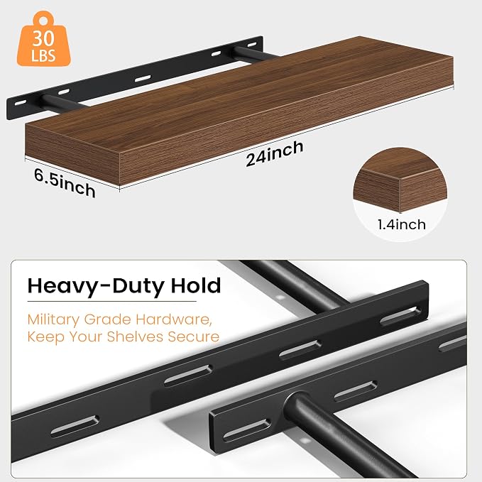 Fun Memories Floating Shelves for Wall, 24 Inch Set of 2 Rustic Wood Wall - Image 4