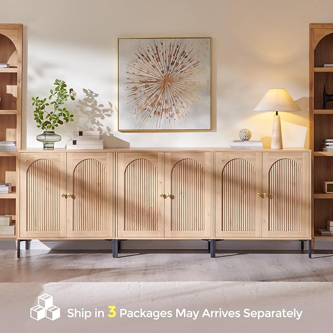 IFBUY Modern Sideboard Buffet Cabinet, 92.63" W Fluted Arched Buffet Cabinet - Image 8