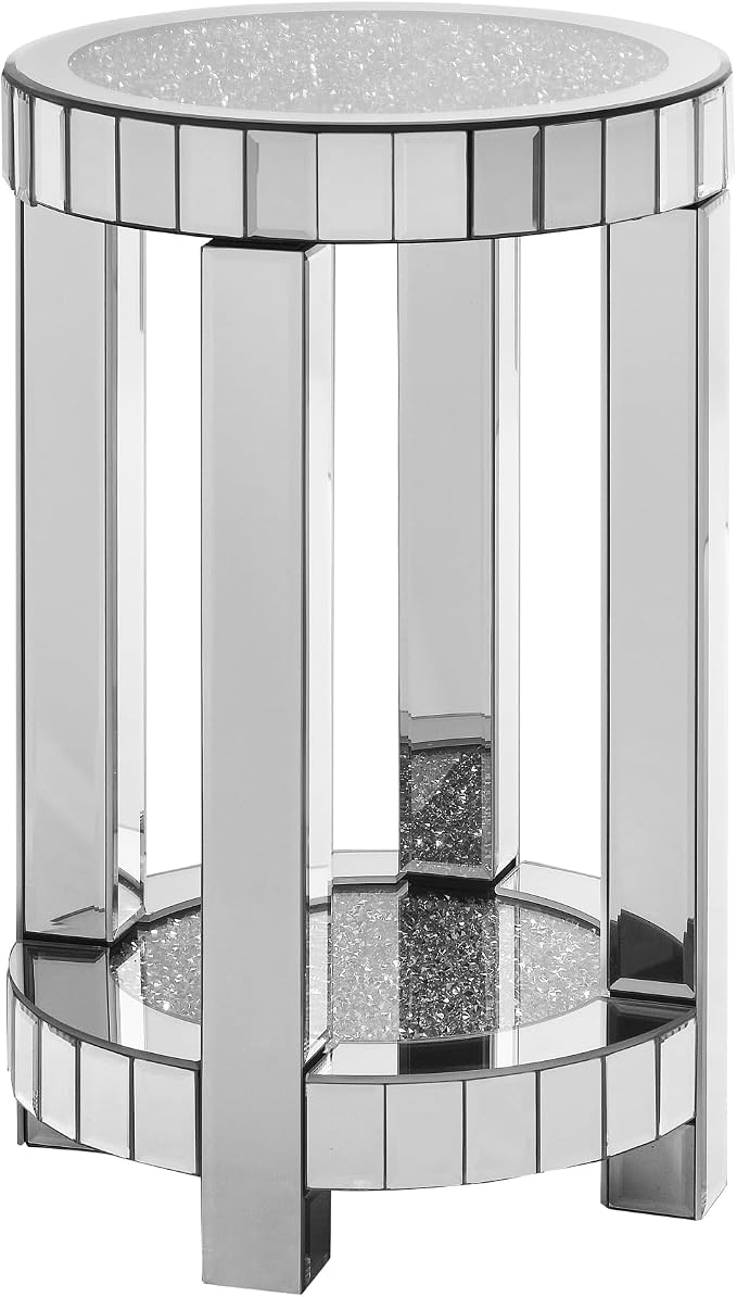 Mirrored Round End Table with Crystal, 2-Layer Modern Small Sofa Table with - Image 9