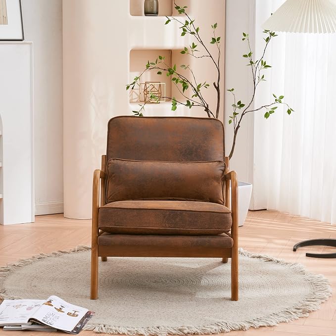 Bonnlo Microfiber Rustic Mid Century Modern Accent Chair, Soild Wood Padding - Image 8