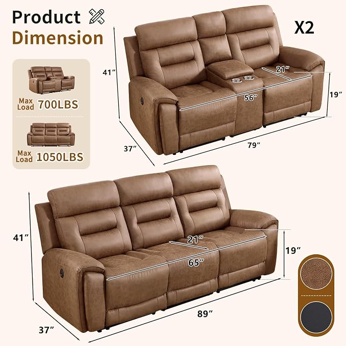 ANJ 3-Piece Faux Leather Power Recliner Sofa Set - Image 2