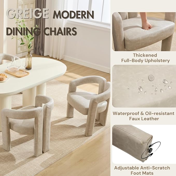 Hyfirm Upholstered Barrel Dining Chairs Set of 6, PU Leather Accent Kitchen - Image 5