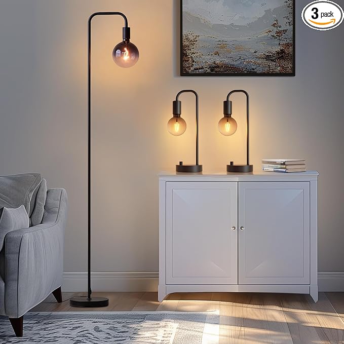 ONEWISH Industrial Lamp Set 3 Piece-1 Floor Lamp and 2 Dimmable Table Lamp- 3 by onewish