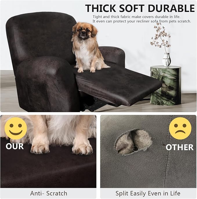 ANARACHON Leather Like Recliner Chair Covers Heavy Duty, 4 Pieces Recliner Cover - Image 2