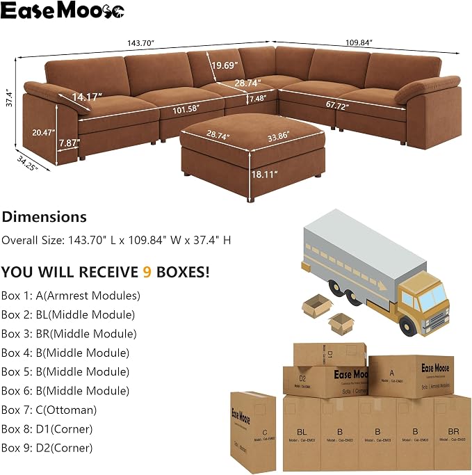 EASE MOOSE Oversized Sectional Modular Sofa, Chenille Large L Shape Sectional - Image 2