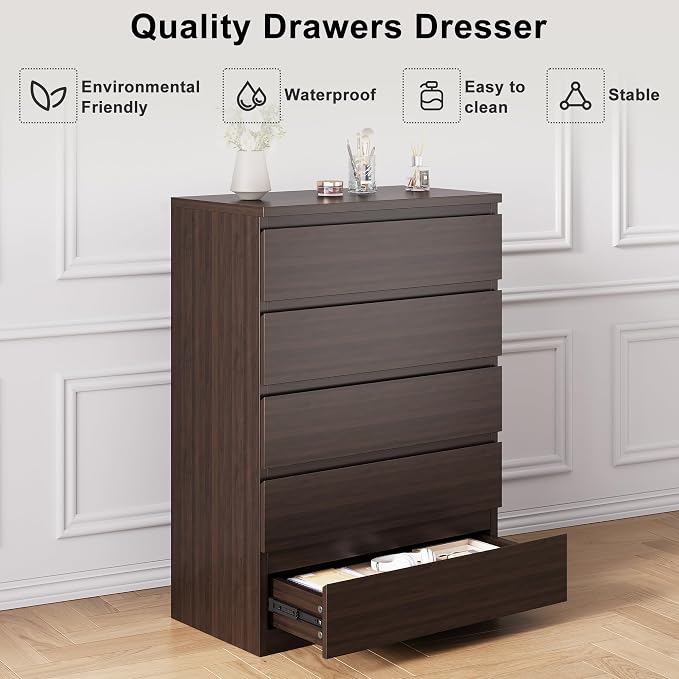 Jocoevol Modern Brown 5 Drawer Dresser - Image 5