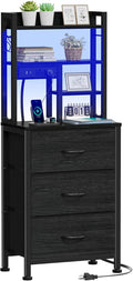 Furnulem Tall Night Stand with 3 Fabric Drawers and LED Lights, Nightstand with by Furnulem