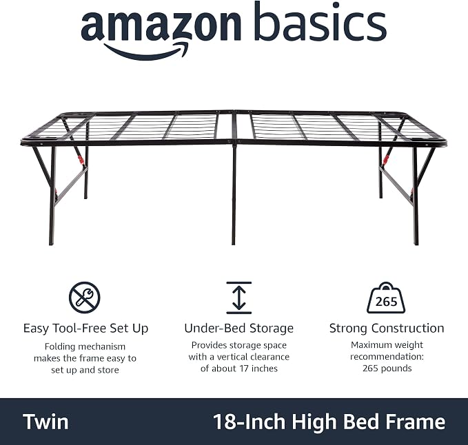 Amazon Basics Foldable Metal Platform Bed Frame, Noise-Free Mattress Foundation - Image 4