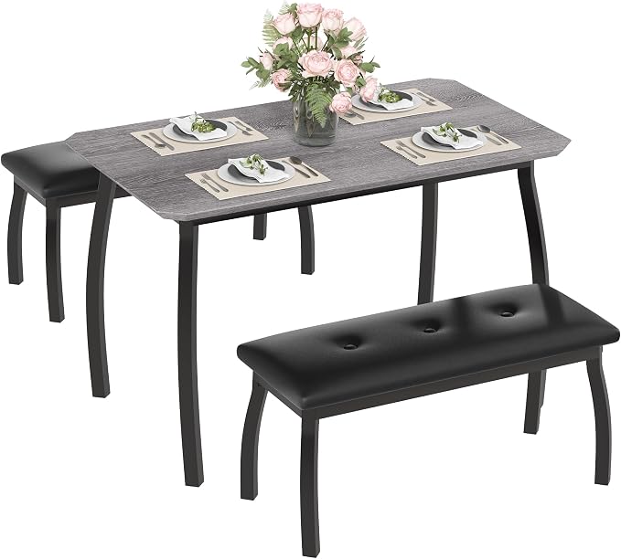 Dining Table for 4, 3-Piece Kitchen Table Set for 4 by IDEALHOUSE