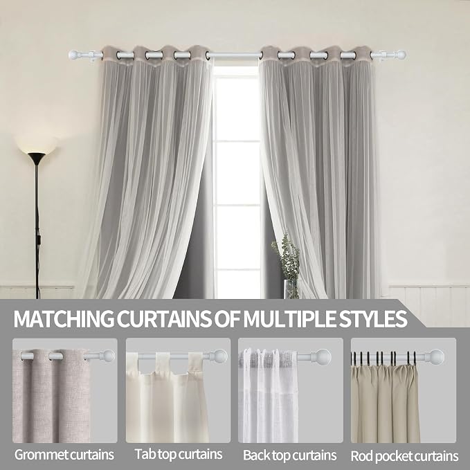 Thestoa Curtain Rods for Windows 66-120 Inch, 5/8" White Curtain Rods, - Image 6