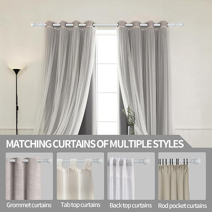 Thestoa Curtain Rods for Windows 30-62 Inch, 5/8" White Curtain Rod for Bedroom - Image 6
