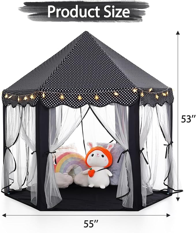 Monobeach Princess Tent Girls Black Large Playhouse Kids Castle Play Tent - Image 7