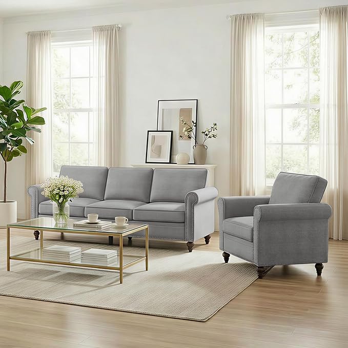 2 Piece Living Room Sofa Sets, Modern 3 Seater Couch and Armchair Sets by RedefiningHomeComfort