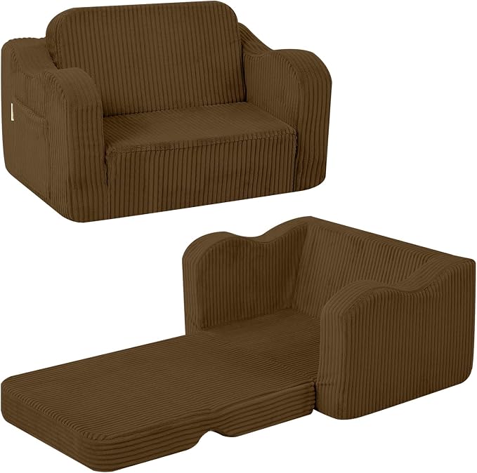 MeMoreCool Toddler Couch, 2-in-1 Corduroy Kids Couch Fold Out to Lounger by MeMoreCool