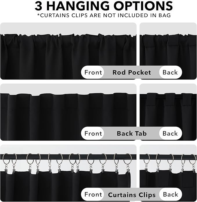 Deconovo Blackout Curtains, Thermal Insulated, W52 x L95 2 Panels, Back Tab - Image 2