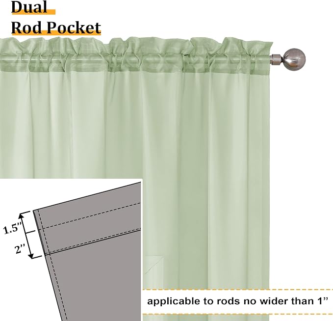 Aiyufeng Light Green Sheer Curtains 45 Inch Length 2 Panels Set - Image 2