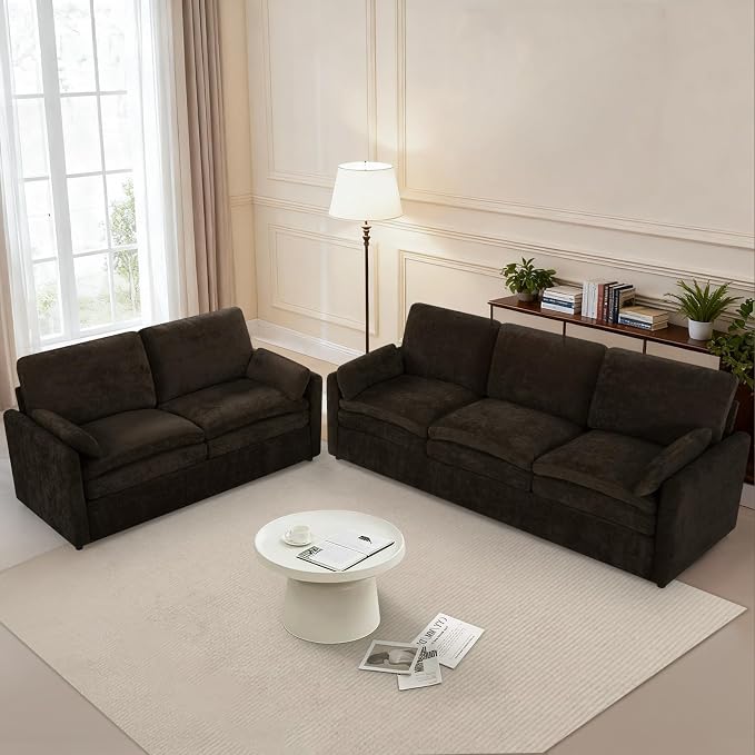 Comfy Chenille Sofa Set with Well-Filled Pillows, Modern 3 Seater and Loveseat - Image 7