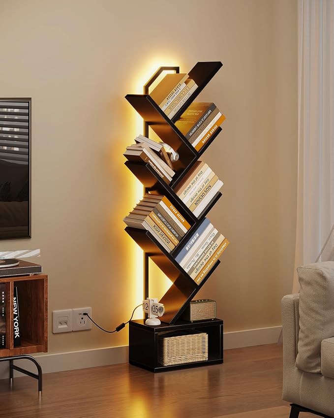 Casaottima 6-Tier Tree Bookshelf — Narrow Floor Standing Bookcase, Tall Steel & - Image 2