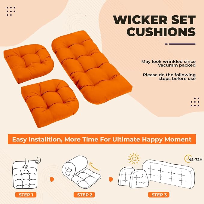 DANGHOOGY Wicker Chair Cushions, Waterproof Outdoor Loveseat Cushions - Image 2