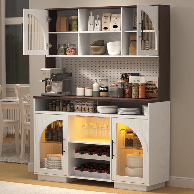 71" Pantry Cabinet with Pegboard, Movable Charging Station & Arched Door Cabinet - Image 5