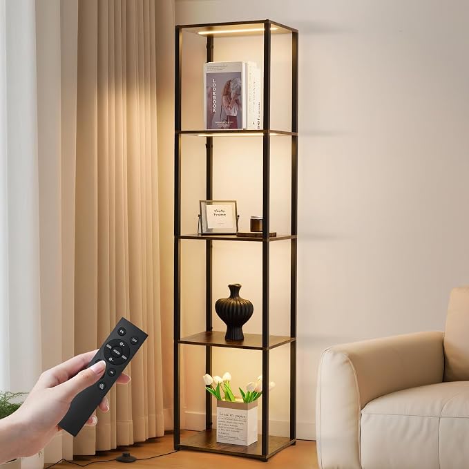 Corner Shelf with Lights, 5-Tier Display Shelf Curio Cabinet, 3 Color Dimmable by Weaboopre