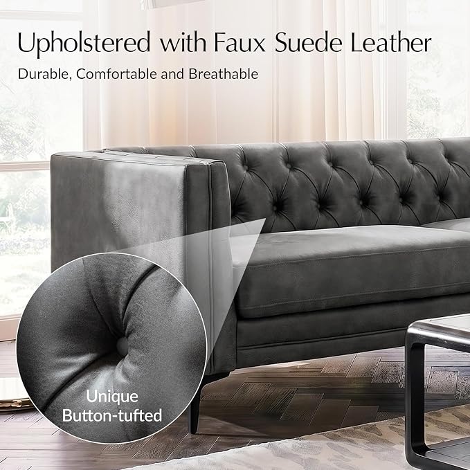 HULALA HOME 84" W Faux Leather Sofa Couch - Image 4