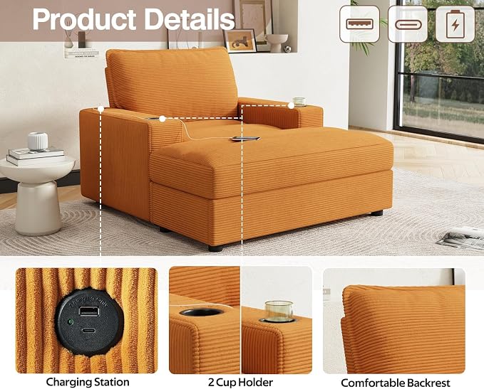 Merax 42.8" Oversized Chaise Lounge Chair - Image 9