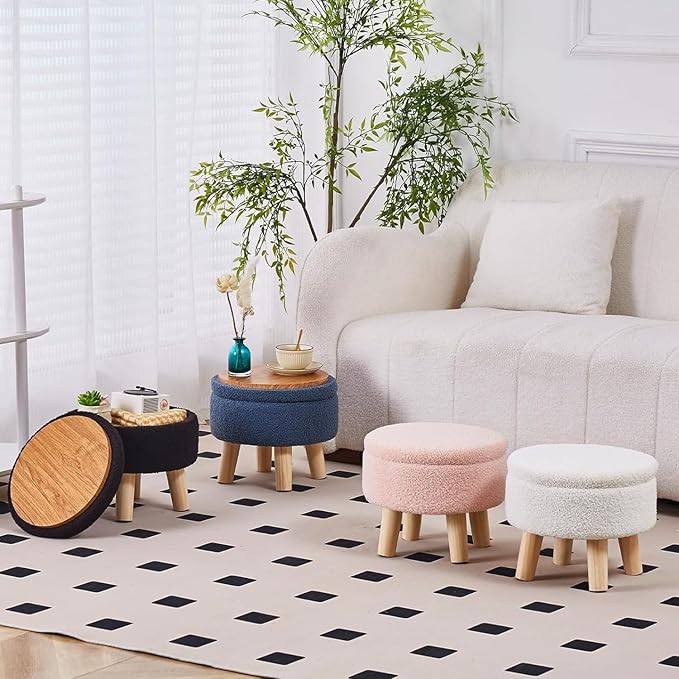 Wimarsbon Storage Ottoman, Modern Round Footrest - Image 8