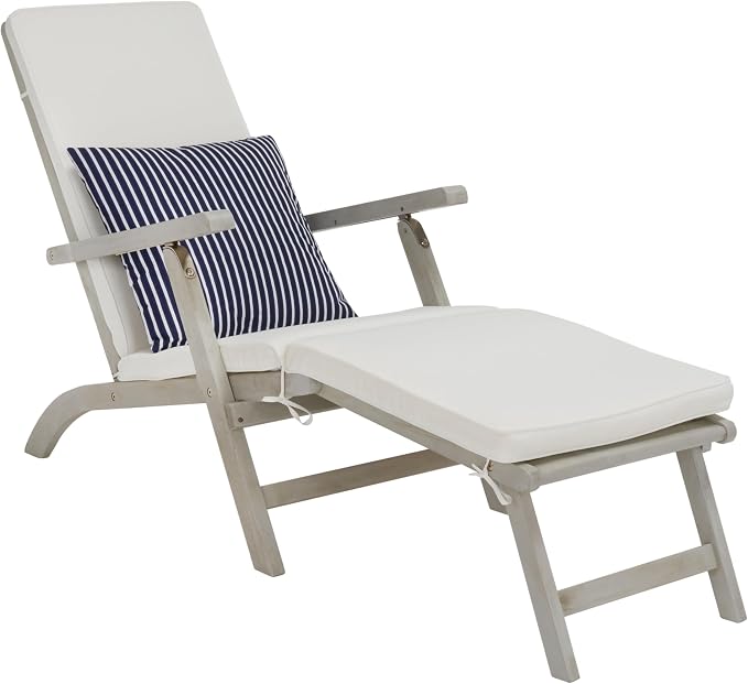 SAFAVIEH Outdoor Collection Palmdale Grey Solid Wood/Beige Cushion by SAFAVIEH