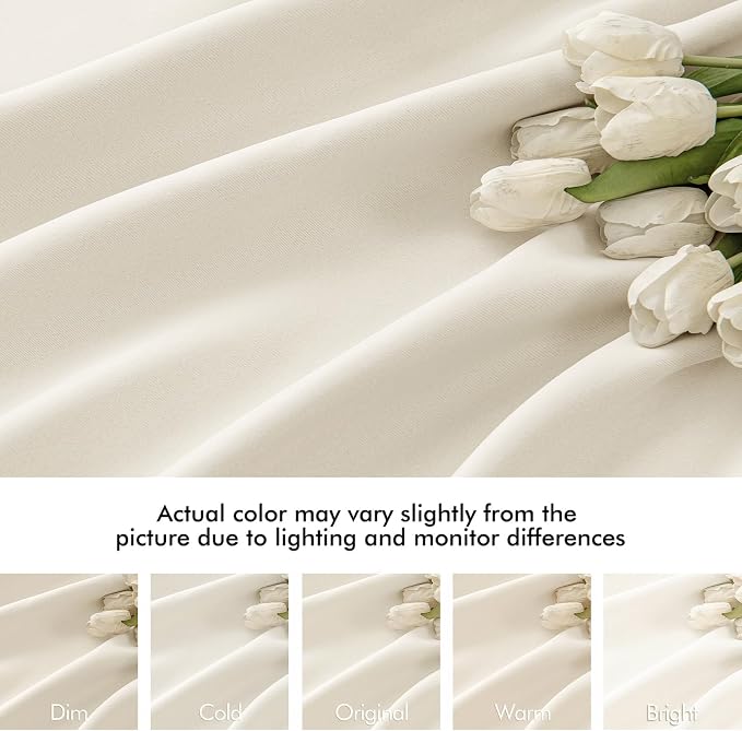 MIULEE Beige White Back Tab Blackout Curtains 102 Inch Long 2 Panels Set - Image 8