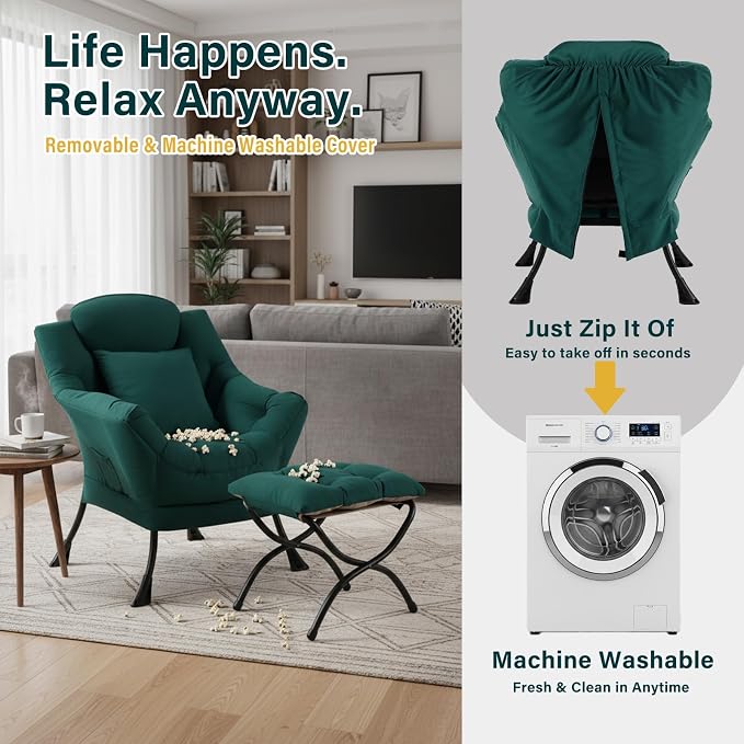 Lazy Chair with Ottoman, Large Accent Chair with Ottoman and a Throw Pillow - Image 4