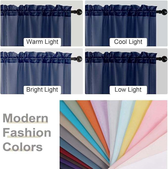Sheer Navy Blue Curtains for Bedroom Living Room 90 Inches Long 2 Panels Set - Image 6