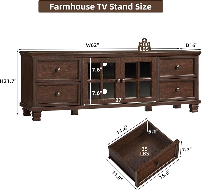 SAVOR LIFE Farmhouse TV Stands for Living Room, Wood TV Console - Image 2