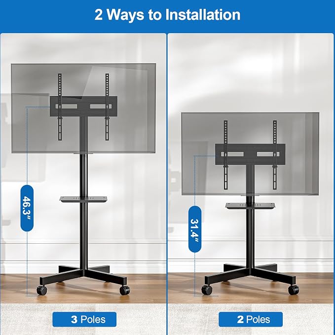 Mobile TV Stand for 23-65 Inch LCD LED Flat/Curved Panel Screen TVs, Height - Image 3