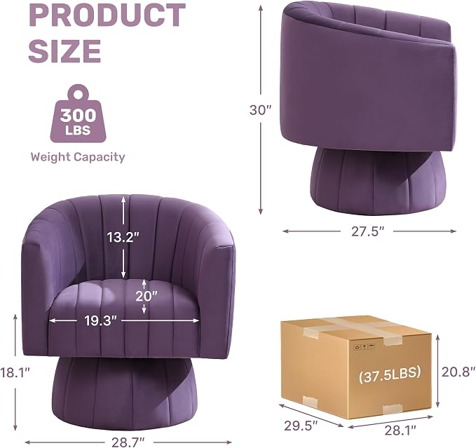 Swivel Accent Barrel Chair, Cute Comfy Small Round 360° Arm Chair. Velvet Club - Image 2