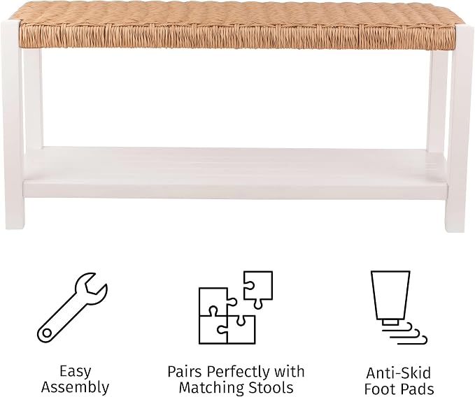 Alaterre Furniture Bench with Handcrafted Woven Rope Seat - Image 5